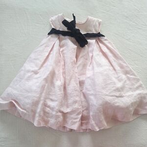Neiman Marcus Helena 100% Linen Pink Dress with Black Bow 12 18 24 Months
